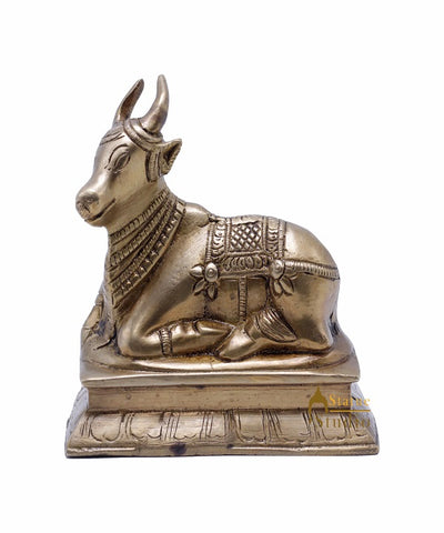 StatueStudio Indian Brass Holy Nandi Murti Home Temple Pooja Decor Idol Shiv Parvati Vehicle Statue Lucky Gift Showpiece 5"