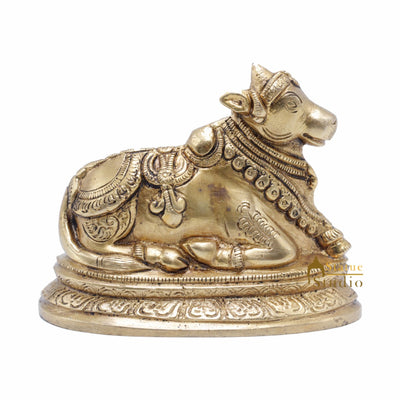 StatueStudio Indian Brass Holy Nandi Murti Home Temple Pooja Decor Idol Shiv Parvati Vehicle Statue Lucky Gift Showpiece 3.5"