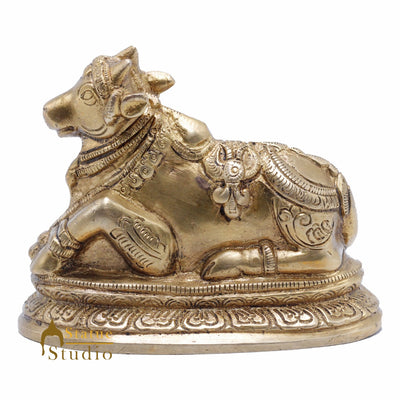 StatueStudio Indian Brass Holy Nandi Murti Home Temple Pooja Decor Idol Shiv Parvati Vehicle Statue Lucky Gift Showpiece 3.5"