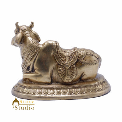 StatueStudio Indian Brass Holy Nandi Murti Home Temple Pooja Decor Idol Shiv Parvati Vehicle Statue Lucky Gift Showpiece 4.5"
