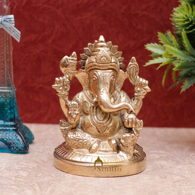 StatueStudio Brass Small Ganesha Idols For Home Decor Office Temple Decorative Murti Ganpati Statue Gift Showpiece 4"