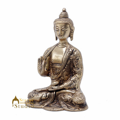 StatueStudio Brass Blessing Buddha Statues For Home Decor Office Desk Living Room Garden Decorative Idol Gift Showpiece 6"