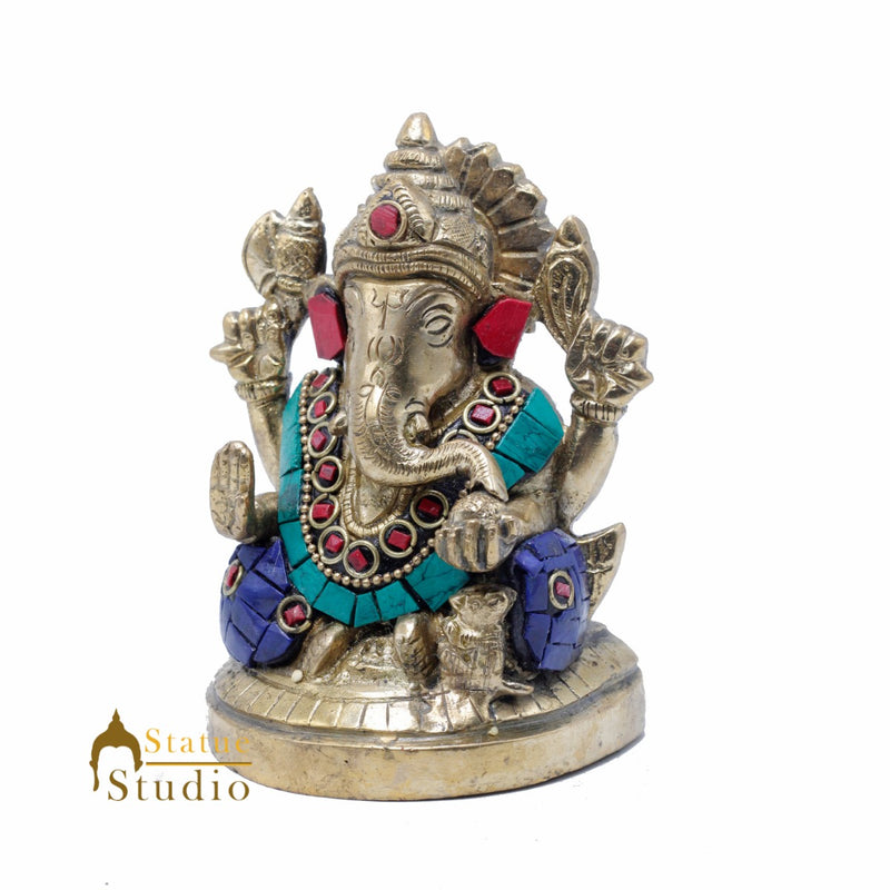 StatueStudio Brass Small Ganesha Idols For Home Decor Office Temple Decorative Murti Ganpati Statue Gift Showpiece 4"