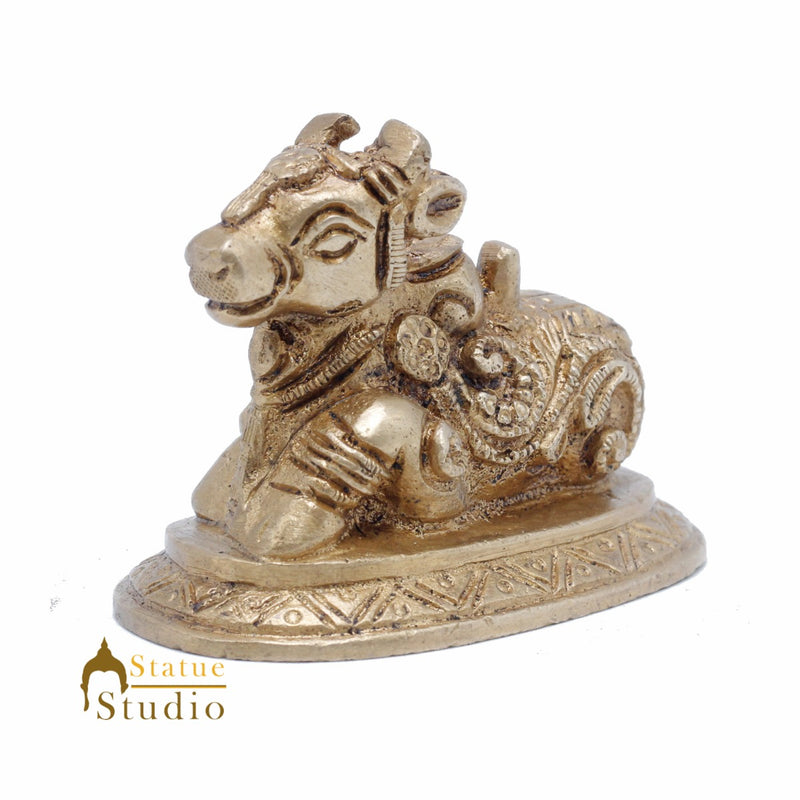 StatueStudio Indian Brass Holy Nandi Murti Home Temple Pooja Decor Idol Shiv Parvati Vehicle Statue Lucky Gift Showpiece 2"