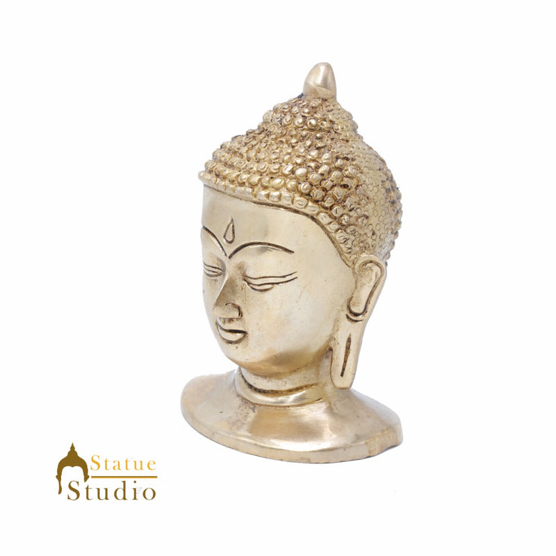 StatueStudio Brass Buddha Head Statues For Home Decor Office Desk Living Room Garden Decorative Idol Gift Showpiece 5"