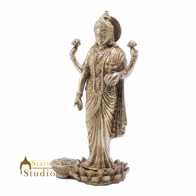 StatueStudio Brass Standing Laxmi Idols Large For Home Decor Goddess Of Wealth Lakshmi Temple Pooja Office Desk Living Room Table Decorative Statue Showpiece 9.5"