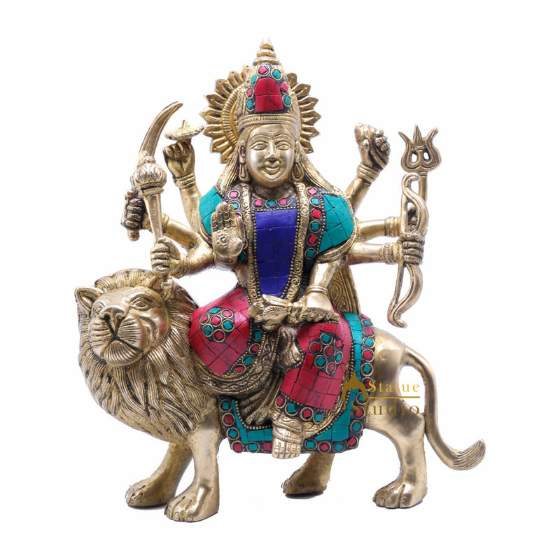 StatueStudio Brass Durga Murti Idols For Pooja Temple Puja Home Office Lucky Décor Gift Showpiece Statue Idol 10"
