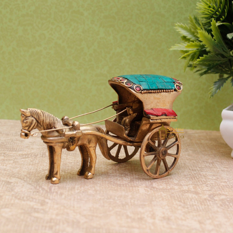 Brass Horse Cart Showpieces For Home Office Desk Living Room Decor Figurine 3"