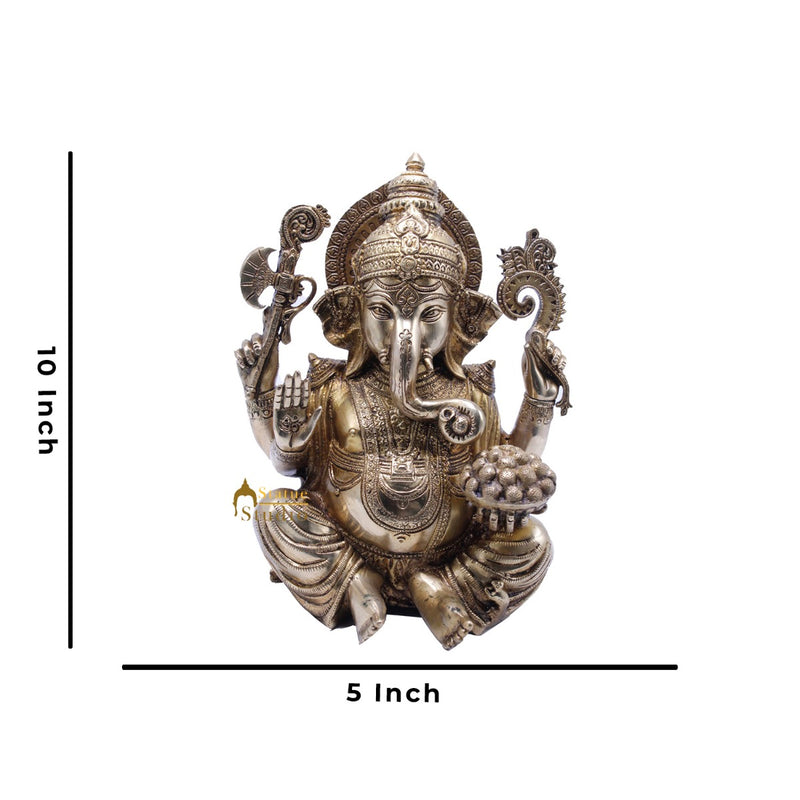 Antique Ganesha Idol With Modak Plate Lucky Home Office Decor Gift Statue 10"