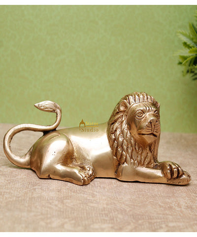 Brass Sitting Lion Showpieces For Home Office Desk Table Décor Statue