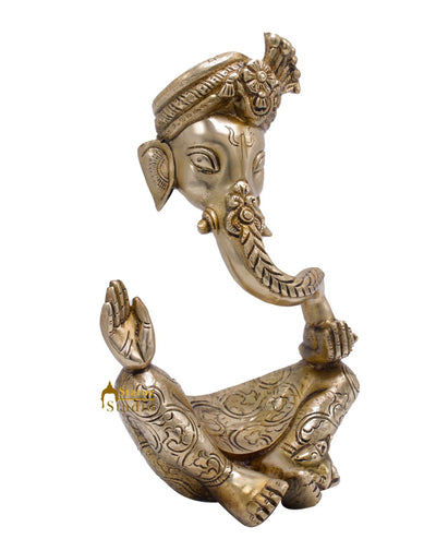 Brass Ganesha Turban Statue For Modern Home Décor Showpiece Big Murti Idol 10"