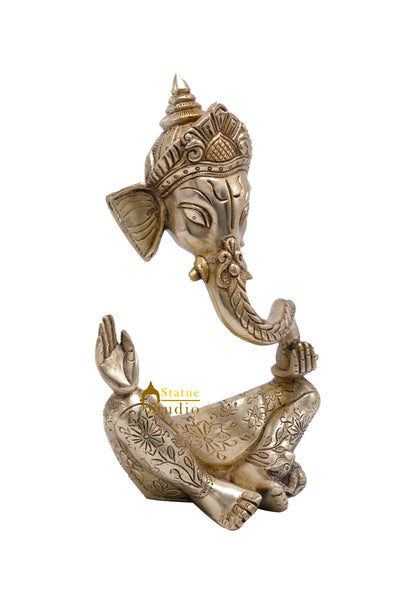 Brass Crowned Ganesha Statue For Modern Home Décor Showpiece Big Murti Idol 10"