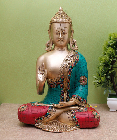 Brass Large Buddha Statue For Home Office Desk Décor Idol Showpiece Gift 12"