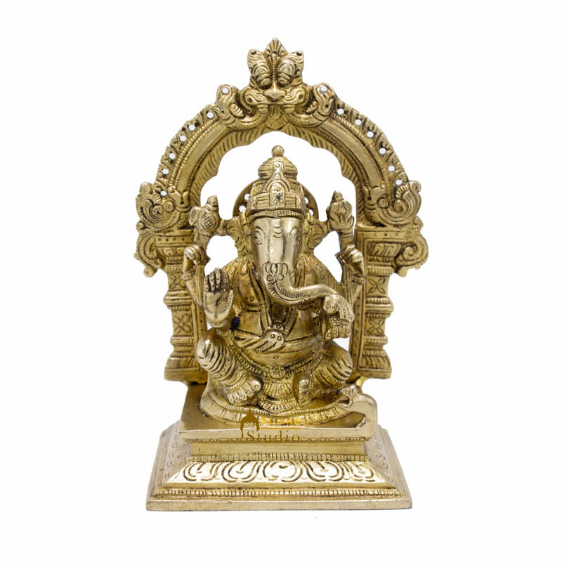 Brass Ganesha Idol For Home Décor Office Desk Lucky Gift Showpiece Statue 7"