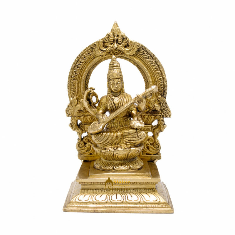 Brass Saraswati Idols For Home Office Religious Décor Statue Lucky Gift 7"