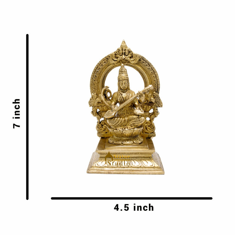 Brass Saraswati Idols For Home Office Religious Décor Statue Lucky Gift 7"