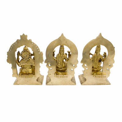 Brass Ganesha Lakshmi Saraswati Idols For Home Office Temple Décor Statue 7"