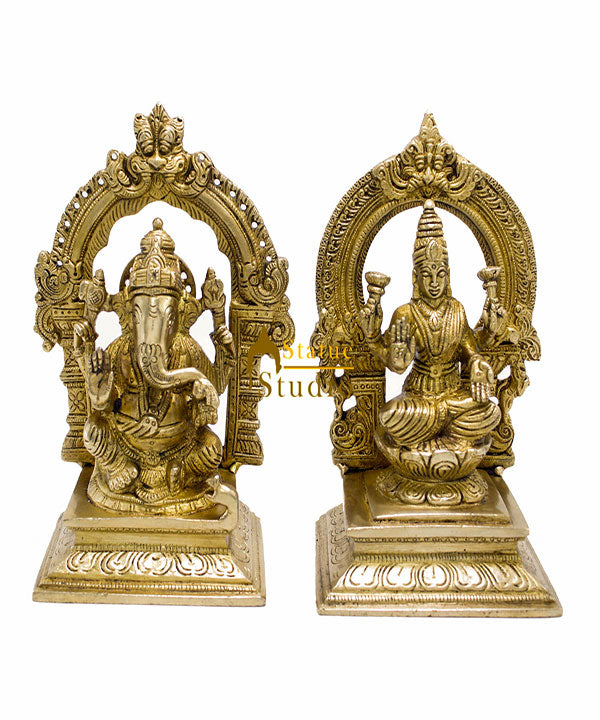 Brass Lakshmi Ganesha Idol Laxmi Ganesh Statue For Pooja Décor Gift 7"
