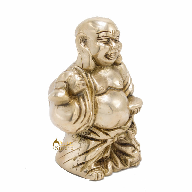 Brass Laughing Happy Buddha Idol Statue Small Showpiece Fengshui Vastu Décor 5"