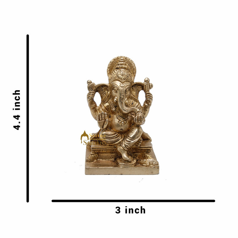 Brass Small Ganesha Idol For Lucky Diwali Coporate Gift Solid Ganesha Statue 4"