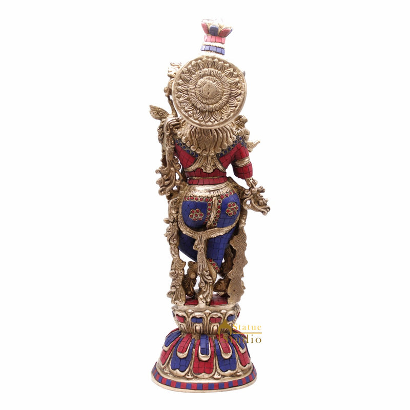 Brass Krishna Big Idol For Home Temple Religious Décor Lucky Gift Statue 24"