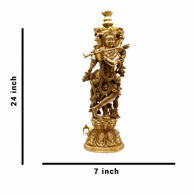 Brass Krishna Big Idol For Home Temple Religious Décor Lucky Gift Statue 24"