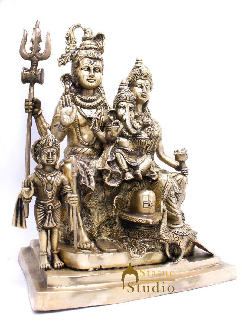 Brass Shiva Parivar Family Big Idol For Home Office Temple Décor Statue 15"