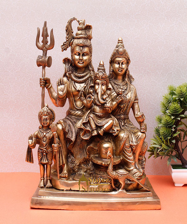 Brass Shiva Parivar Family Big Idol For Home Office Temple Décor Statue 15"