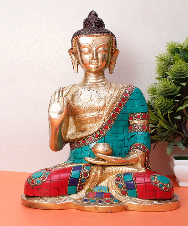 Blessing Buddha Hand Carved Statue For Home Office Desk Room Décor Idol 10.5"