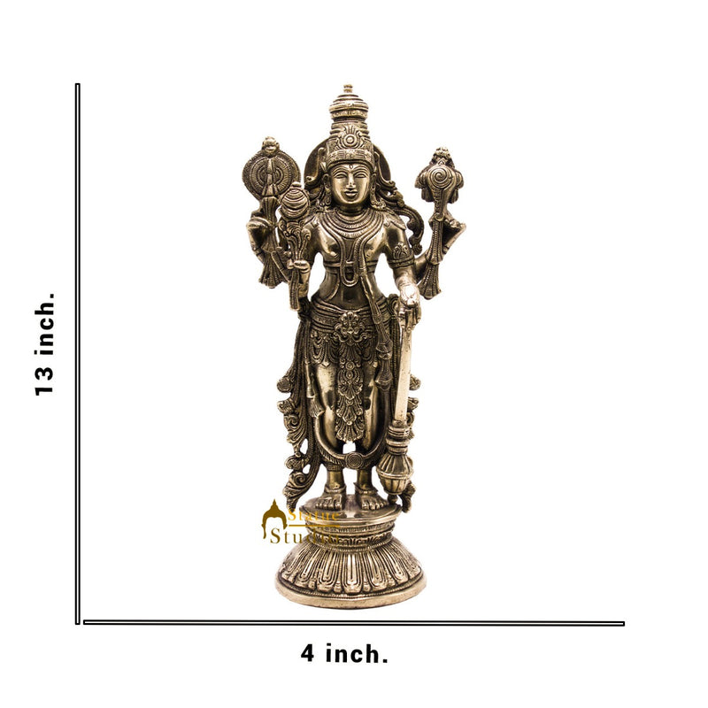 Antique Brass Vishnu Standing Idol Murti Religious Décor Lucky Gift Statue 13"