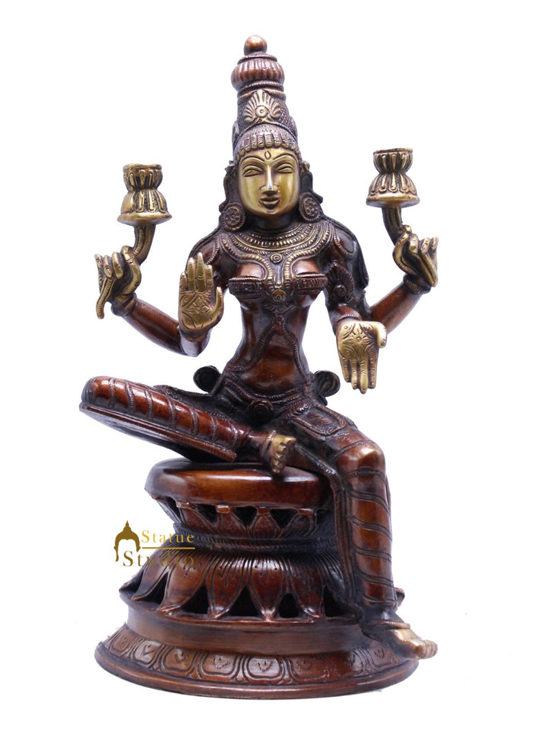 Antique Brass Lakshmi Idol Sitting Murti Religious Home Décor Lucky Statue 12"