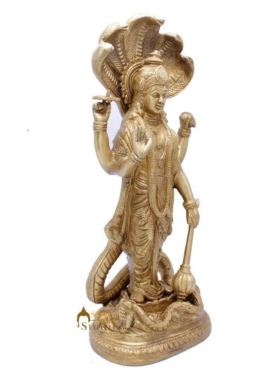 Antique Vishnu Standing Under Serpent Idol Murti Religious Décor Statue 17"