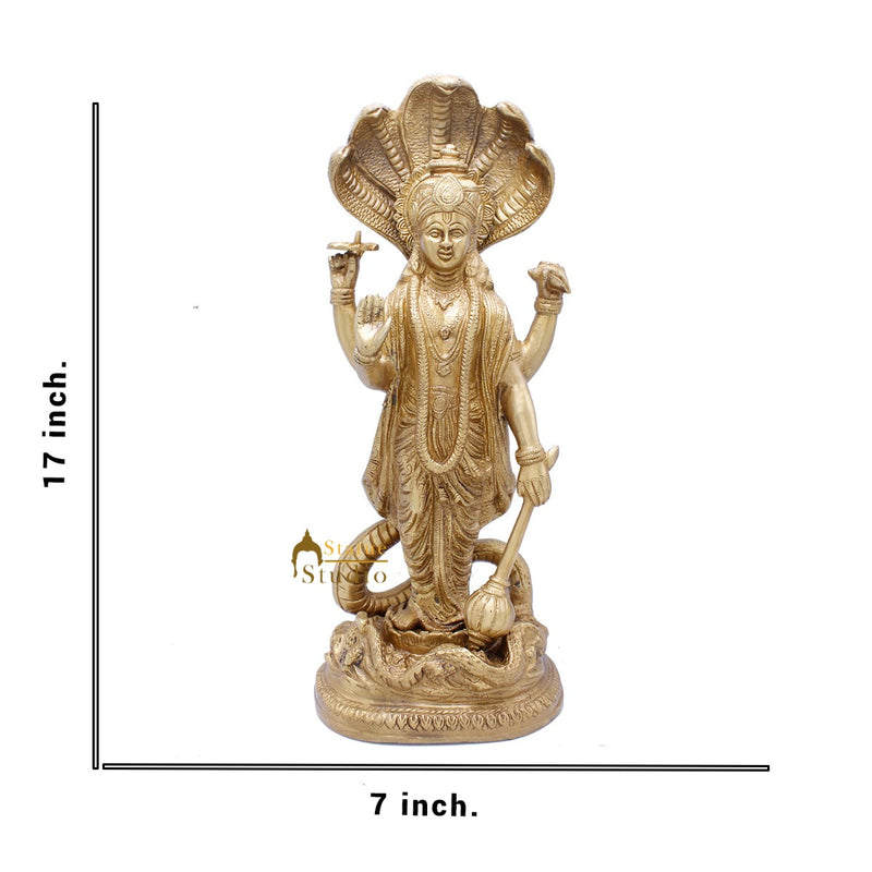 Antique Vishnu Standing Under Serpent Idol Murti Religious Décor Statue 17"