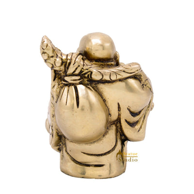 Brass Laughing Happy Buddha Idol Statue Small Showpiece Fengshui Vastu Décor 3"