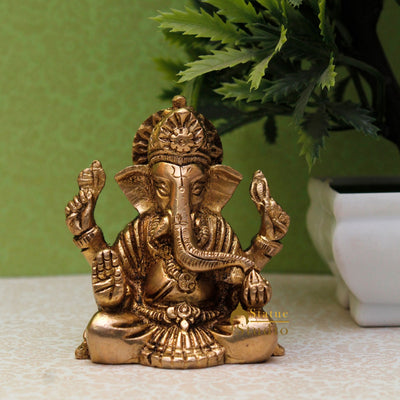 Brass Small Ganesha Idol For Lucky Diwali Coporate Gift Solid Ganesha Statue 3"