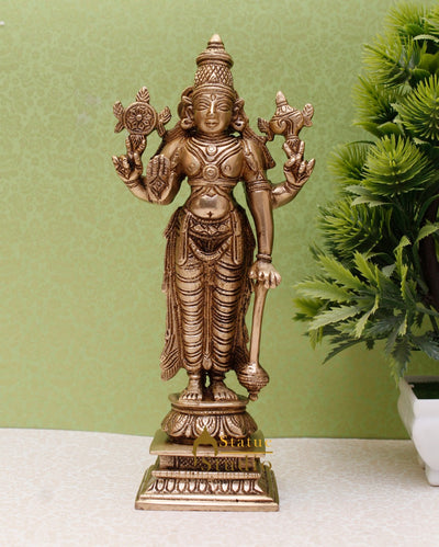 Brass Antique Vishnu Standing Idol For Pooja Home Temple Décor Statue 8"