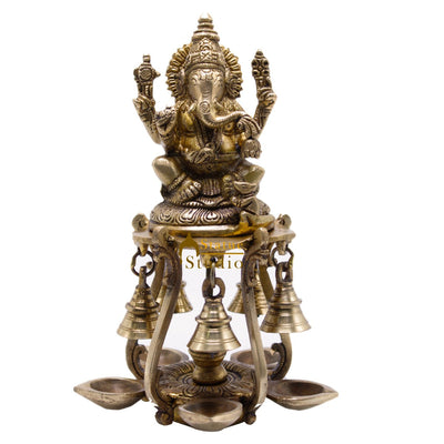 Brass Ganesha Oil Lamp Diya Religious Home Office Temple Diwali Décor 9"