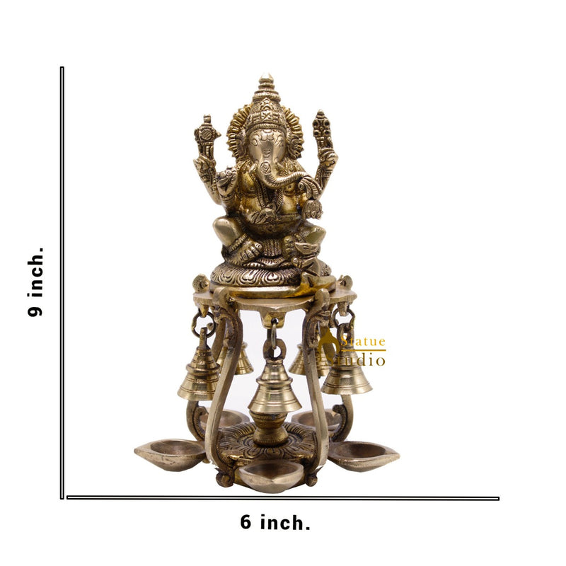 Brass Ganesha Oil Lamp Diya Religious Home Office Temple Diwali Décor 9"