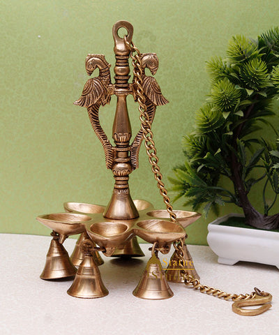 Brass Peacock Oil Lamp Hanging Diya Religious Home Office Temple Diwali Décor