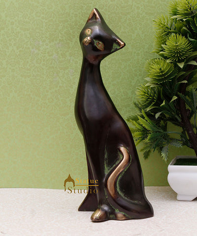Brass Cat Showpiece Home Decorative Items For Home Office Décor Figurine 8"