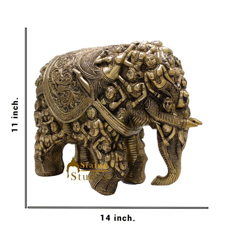 Brass Antique Hand Carved Elephant Showpiece Statue For Home Office Décor Masterpiece 11"