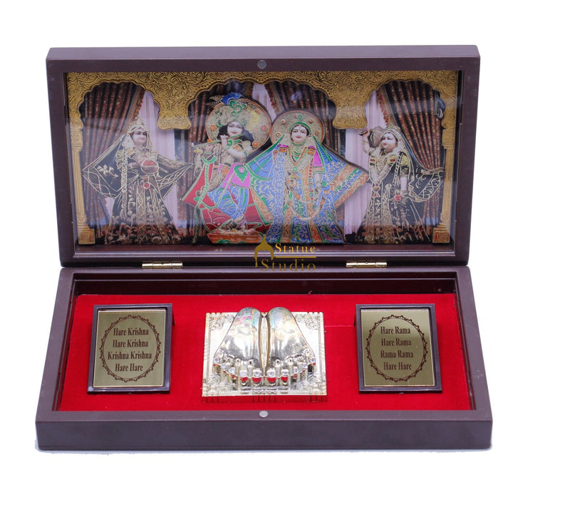 Radha Krishna Charan Paduka Pooja Item For Temple Puja Decorative Gift Showpiece