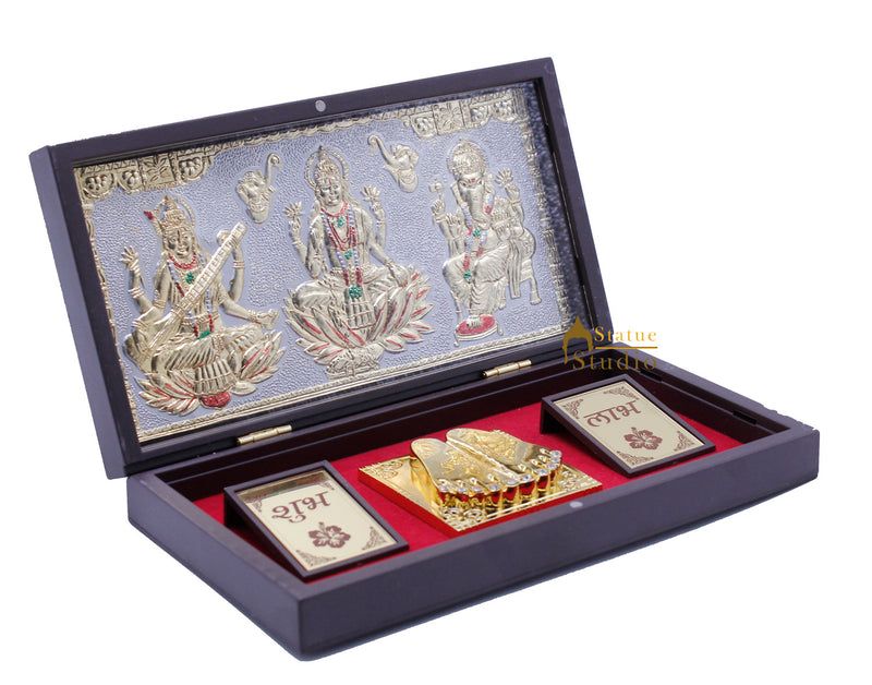 Ganesha Lakshmi Saraswati Charan Paduka Pooja Item For Temple Puja Decorative Gift Showpiece