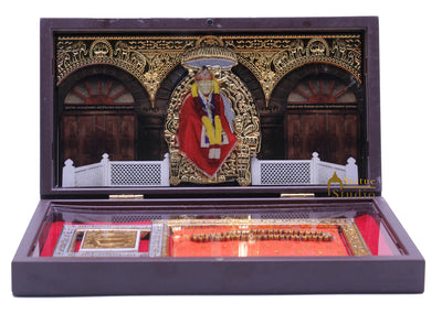 Sai Baba with Mala Charan Paduka Pooja Item For Temple Puja Decorative Gift Showpiece