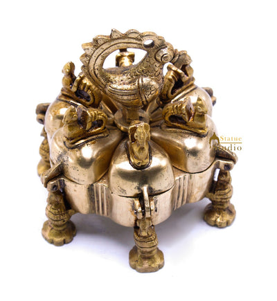 Brass Antique Pooja Sindoor Kumkum Chopra Box For Décor And Gifting 4.5"