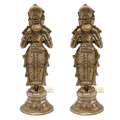 Antique Brass Deeplakshmi Pair Statue For Pooja Room Home Décor And Gifting 9"