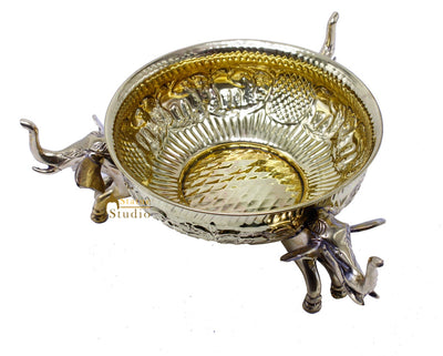 Brass Elephant Carved Urli Bowl For Home Diwali Décor Gift 12"