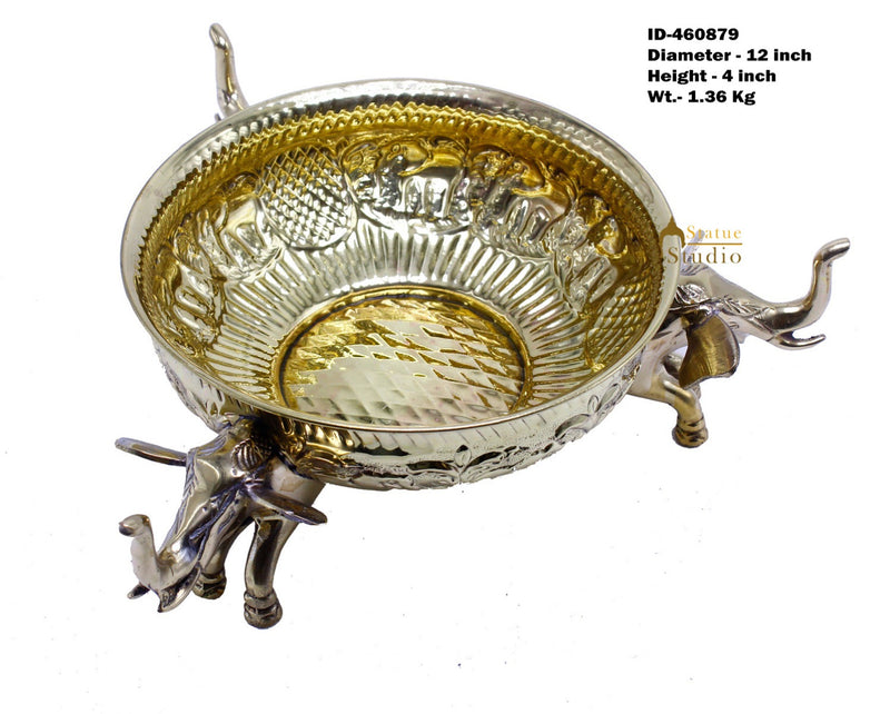 Brass Elephant Carved Urli Bowl For Home Diwali Décor Gift 12"