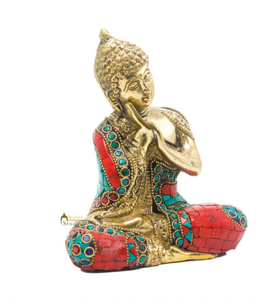 Brass Small Thinking Buddha Statue For Home Décor Diwali Gift 6"