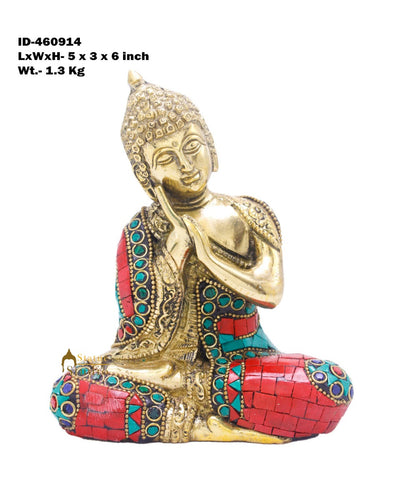 Brass Small Thinking Buddha Statue For Home Décor Diwali Gift 6"